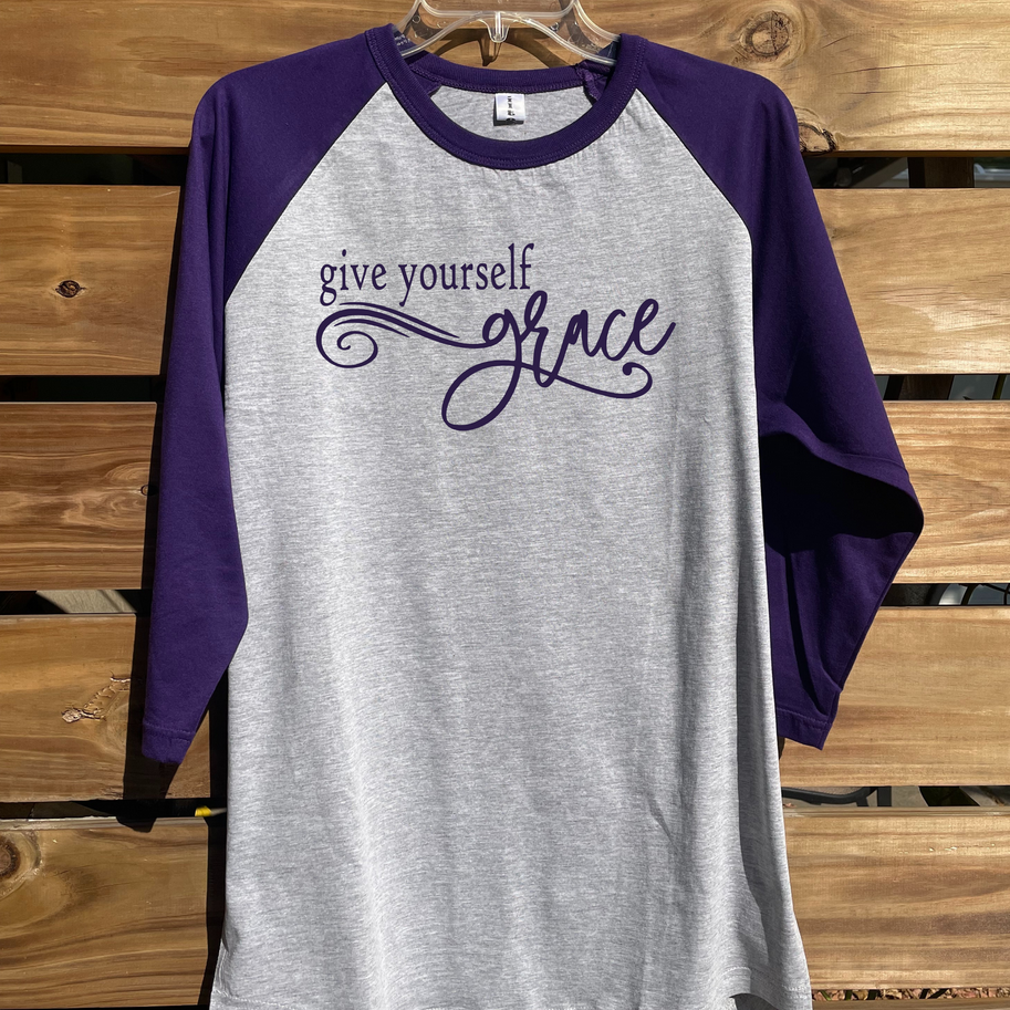 Give Yourself Grace Chemo Port Access Shirt Purple Sleeves