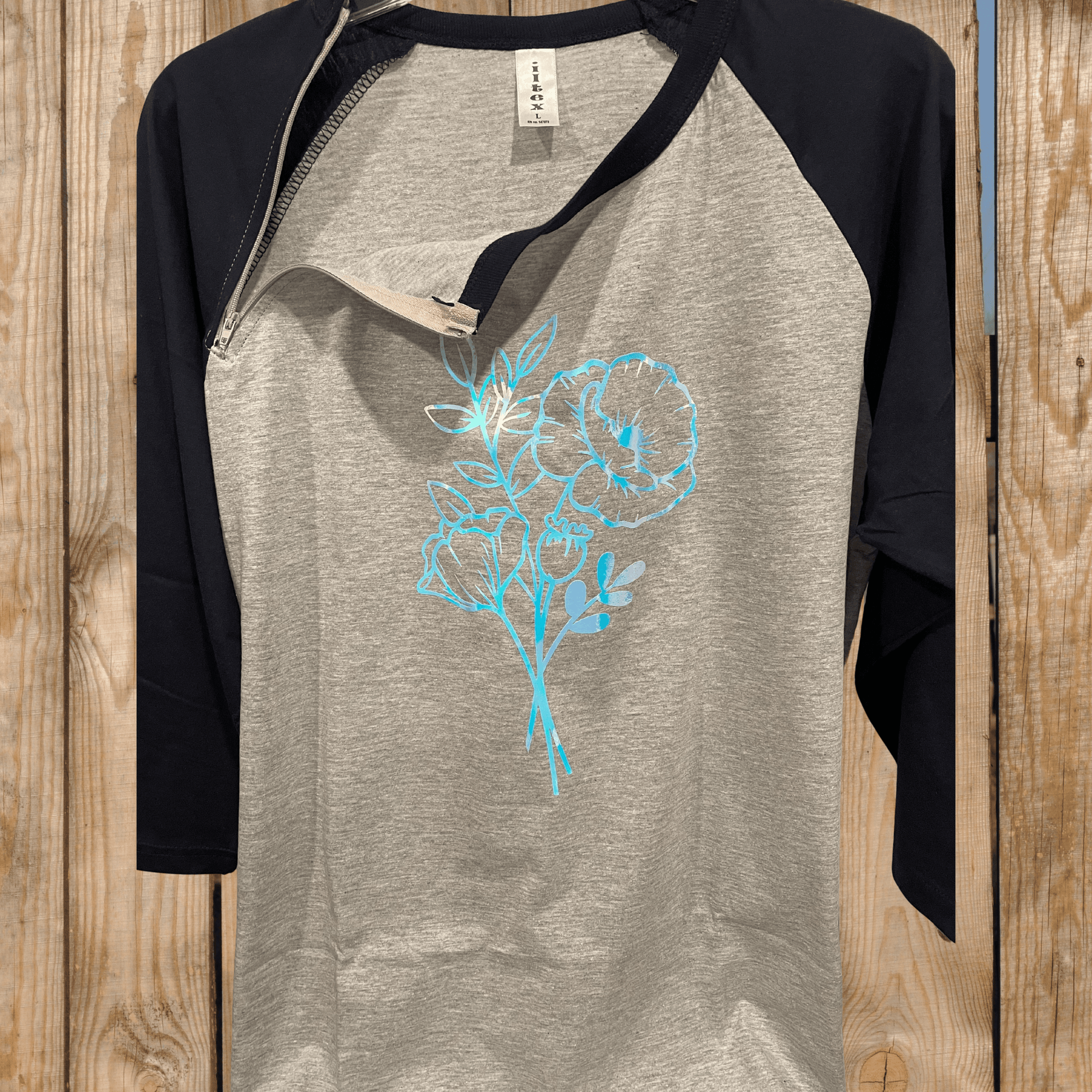 Birth Flower Bloom Navy Raglan Port Access Shirt Unzipped