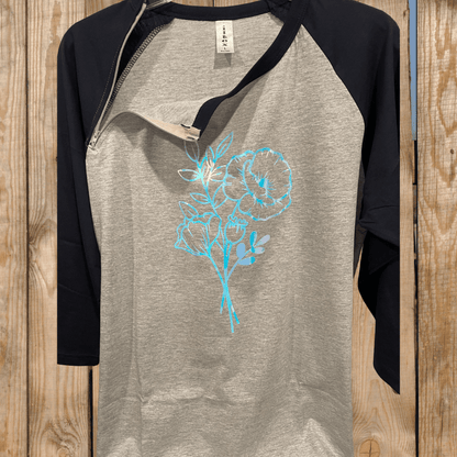 Birth Flower Bloom Navy Raglan Port Access Shirt Unzipped