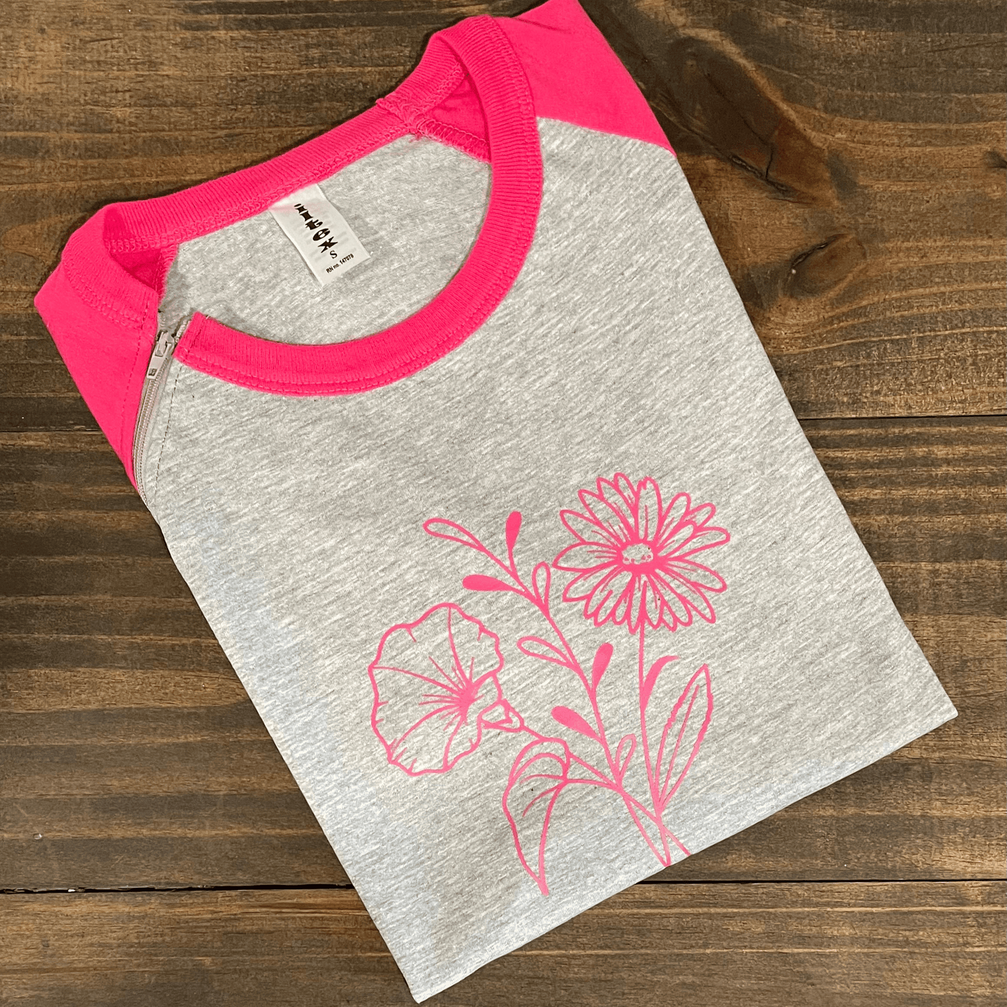 Birth Flower Bloom Pink Raglan Port Access Shirt Folded