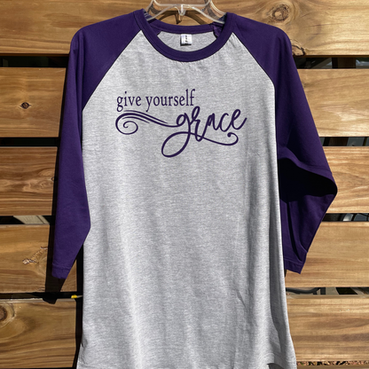 Give Yourself Grace Chemo Port Access Shirt Purple Sleeves
