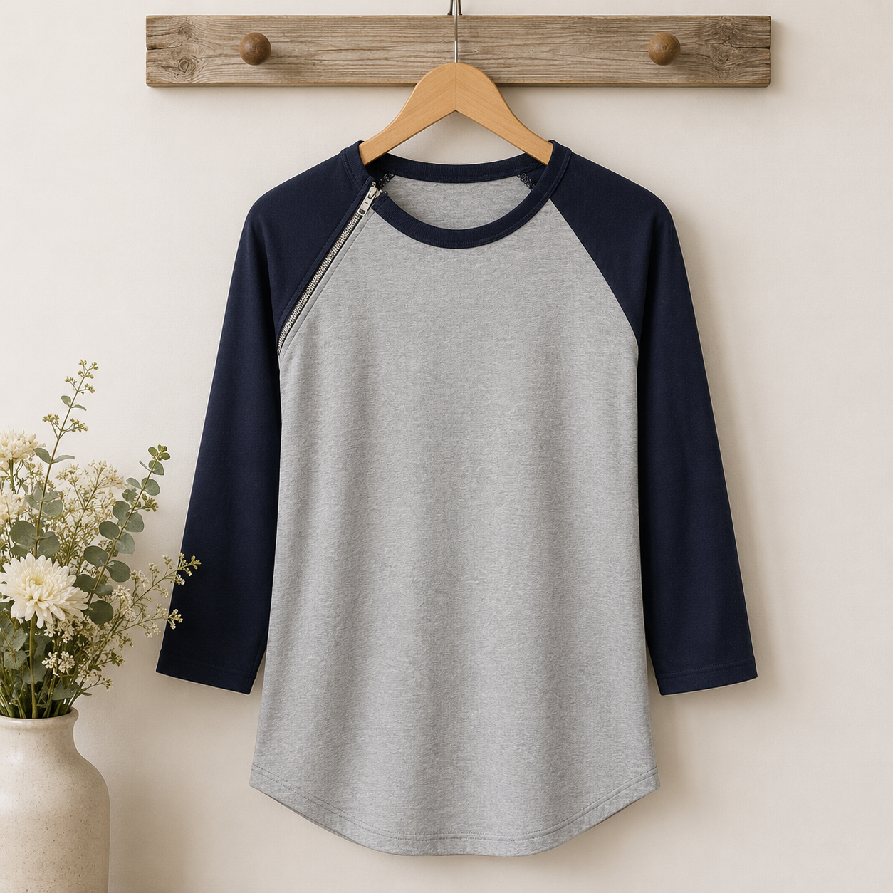 Navy Blue Signature Raglan | Chemo Port Access Shirt