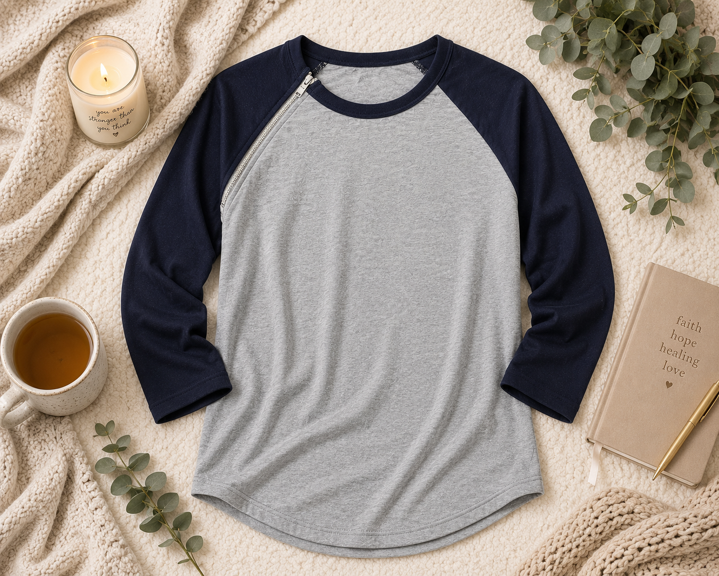 Navy Blue Signature Raglan | Chemo Port Access Shirt